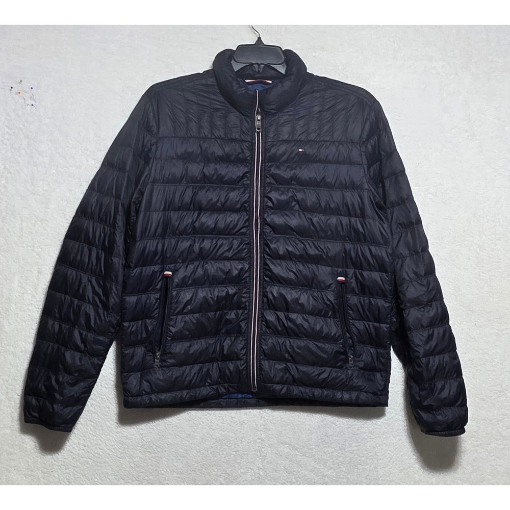 Tommy Hilfiger Men's Navy Blue Natural Down Packable Puffer Jacket Large READ